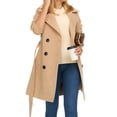 thumbnail image 6 of Trench Coat for Women - Double-Breasted Long Winter Faux Wool Coat Khaki S, 6 of 9