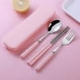 thumbnail image 1 of Juego de cubiertos portátiles de acero inoxidable con estuche | Juego de 3 piezas: cuchara, tenedor y palillos, ideal para la escuela, la oficina y viajes | Azul, rosa, amarillo, 1 of 7