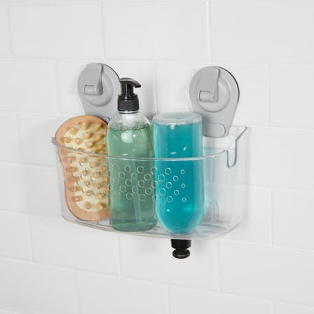 Mainstays Clear Wall-Mounted Suction Bath Basket, Easy to Install, No Tools Needed