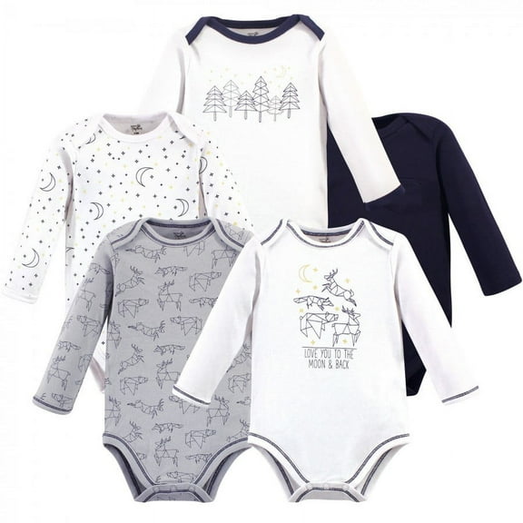 Touched by Nature Baby Boy Organic Cotton Long-Sleeve Bodysuits 5pk, Constellation, 0-3 Months