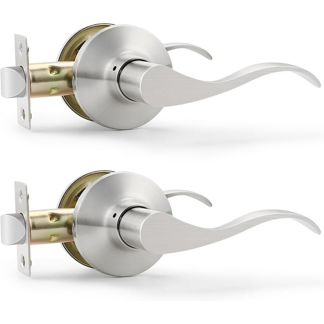 Satin Nickel Door Handle Interior Brushed Nickel Passage Door Lever for Hall and Closet Keyless Door Lock Set Reversible for Left Right Sided Doors Leverset Handleset