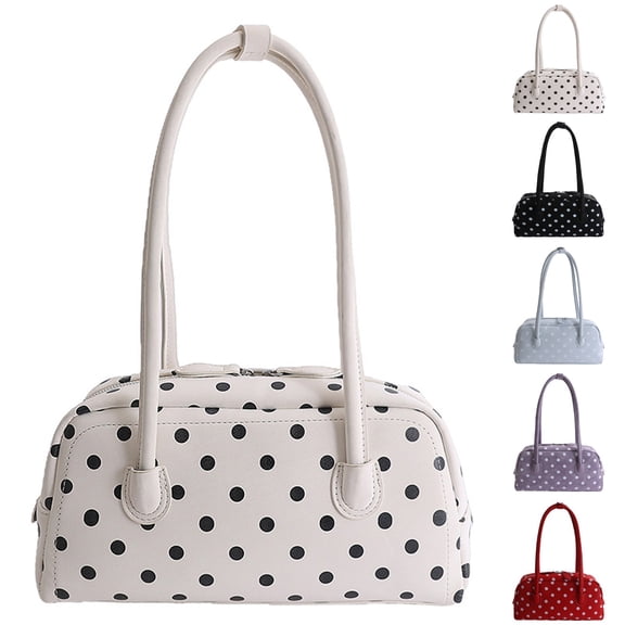 Womens Shoulder Bag Black Polka Dots on White Classic Tote Handbags Fashion Clutch Hobo Purse with Zipper for Travel Casual