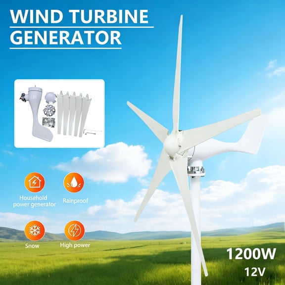 Tereitr 1200W Wind Power Generator Kit, 12V Low Start-up Speed Wind Turbine with Adjustable Tower, Weather-Resistant for Home, Farm & Industrial