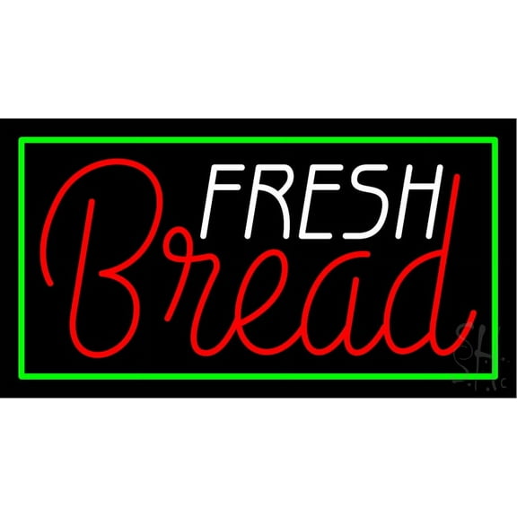 Fresh Baked Bread LED Neon Sign 20 x 37 - inches, Black Square Cut Acrylic Backing, with Dimmer - Bright and Premium built indoor LED Neon Sign for restaurant window and interior decor.