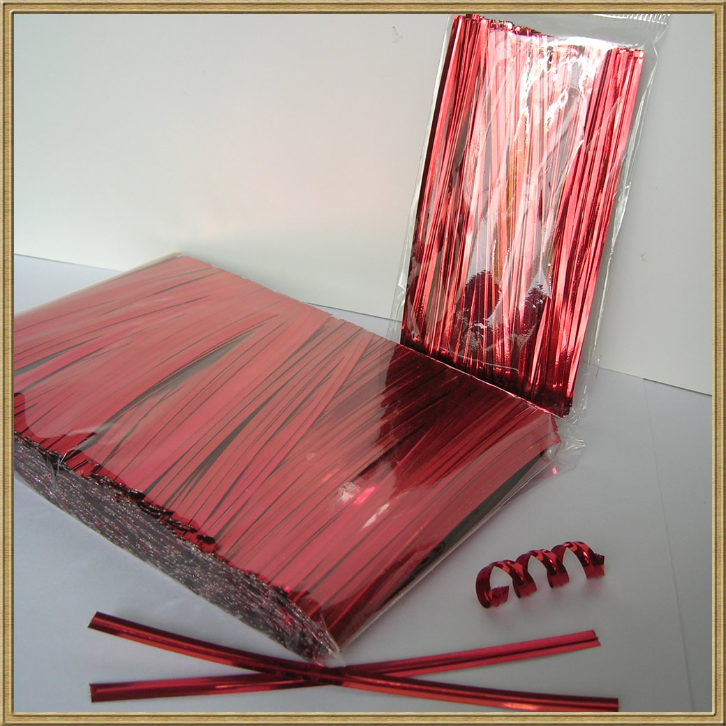 1000pcs 4" RED metallic twist ties foil twist ties