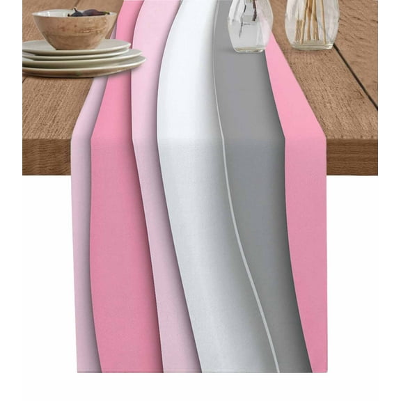 Table Runner Dresser Scarves 70 Inch Long,Abstract Water Ripple Ombre Art Linen Dining Table Runners Pink Gray White Stripe Tabletop Scarf for Wedding Holiday Party Kitchen
