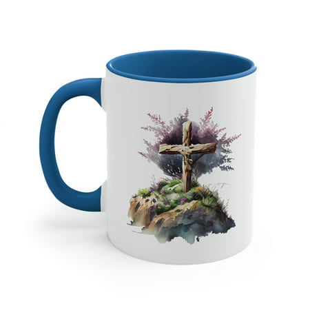 

Easter Scene With Jesus Christ Cross Coffee Mug Watercolor Art 11ounce Cup