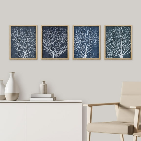 PixonSign Framed Wall Art White Abstract Trees Floral Botanical Posters, Set of 4 Nature Wilderness Country/Farmhouse Canvas Prints, Rustic Cozy Zen Wall Décor for Home Decor - 11"x14" Natural