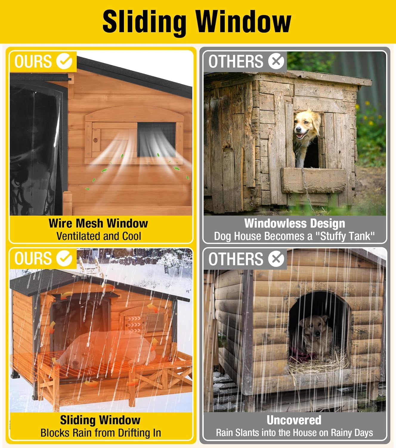 Aivituvin Heated Dog House Outdoor Dog Kennel with Safe Heated Pad, Chew-Proof Metal Frame and Rotating Food Bowl for Small to Medium Dogs, 44.6" L x 41.1" W x 32.9“H (Brown)