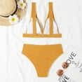 thumbnail image 6 of WREESH Womens Two Piece Swimsuit High Cut Bikini Fashion Solid Swimwear Bikini Split Swimsuit Set Beach Bathing Suit Yellow, 6 of 6