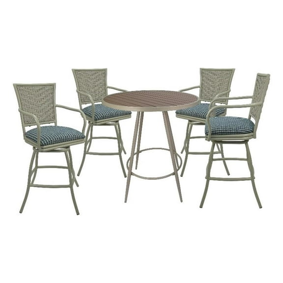 Outdoor/Indoor Pub Set-Erin30"StoolwithArms -Coco Indigo Blue Fabric-Beige Frame