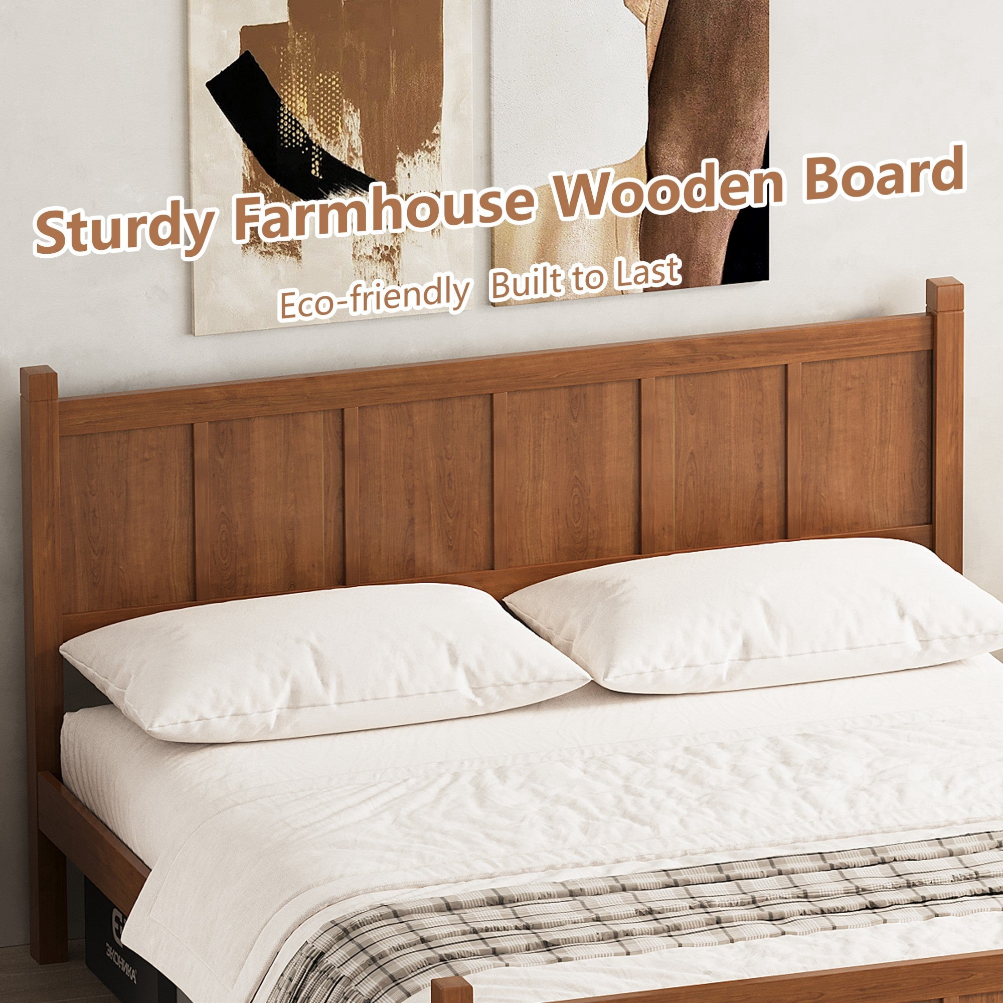 Sailvan Queen Platform Bed with Headboard & Footboard - Shaker Farmhouse Style Bed Frame with Wood Grain Finish & Under-Bed Storage Walnut