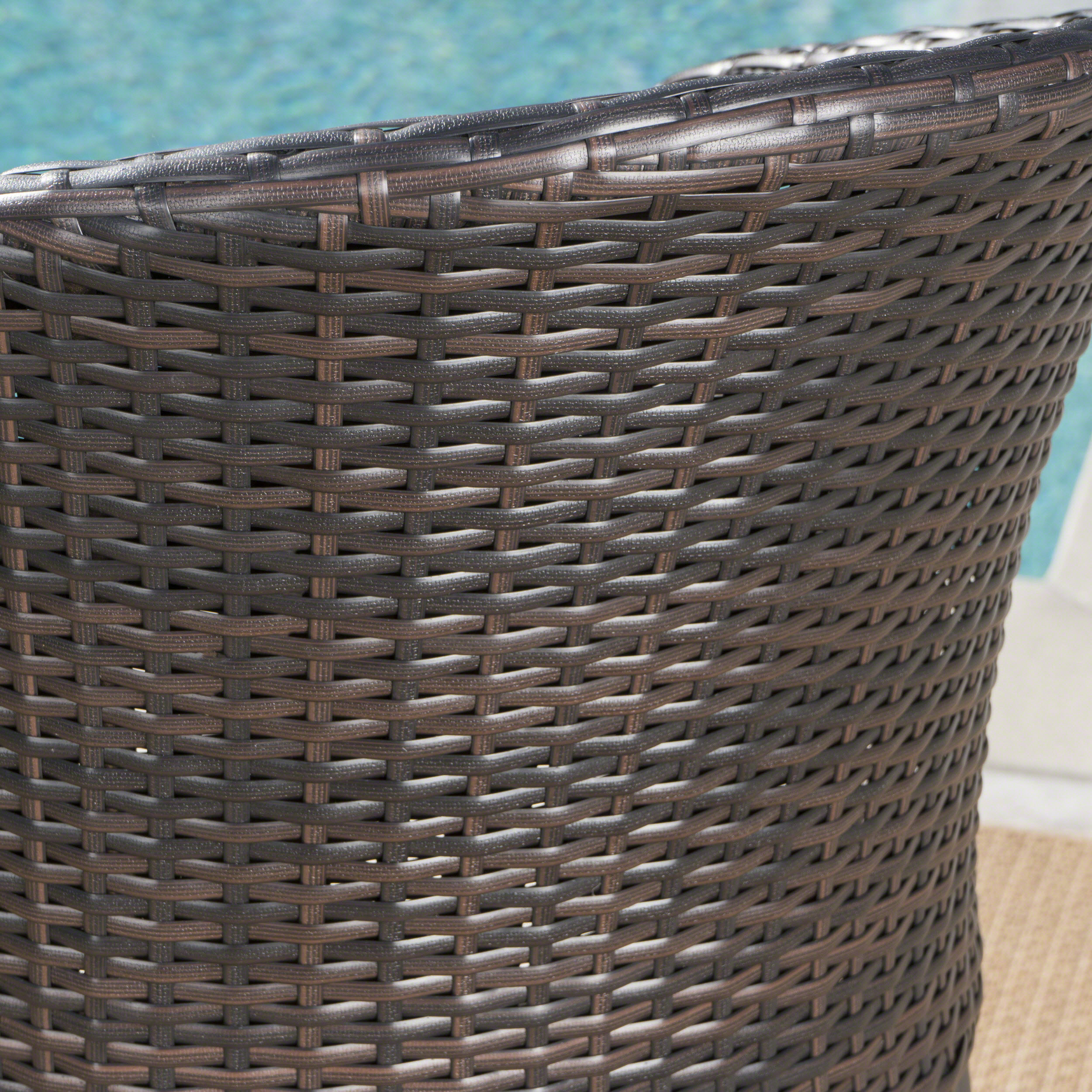 Denver Outdoor 3 Piece 40 Inch Wicker Round Bar Set with Cushions, Multibrown, Light Brown