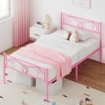 thumbnail image 1 of Rosa tamaño individual-size metal marco de cama con almacenamiento, vintage pattern cabecero y footboard, fácil montaje mattress foundation, 1 of 6