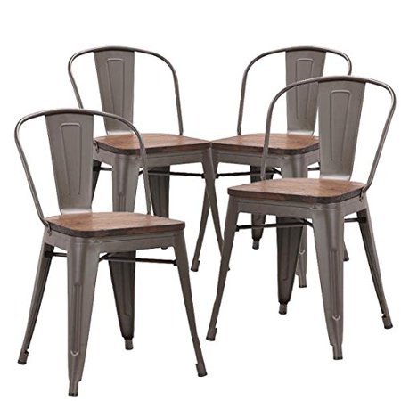 Bronte Living Industrial Metal Dining Chair With Wooden Seat And Mid Backrest Series Burton Set Of 4 Walmart Canada