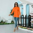 thumbnail image 6 of Womens 3/4 Sleeve Tops Mid Neck Loose Fit Blouse Soft Casual Shirts for Spring Autumn Daily Wear 2026 Orange M, 6 of 7