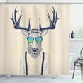 thumbnail image 1 of Cortina de ducha (180cm*200cm astas de ciervo), animales divertidos y frescos, baño de tela con juego de decoración con gancho, 1 of 5