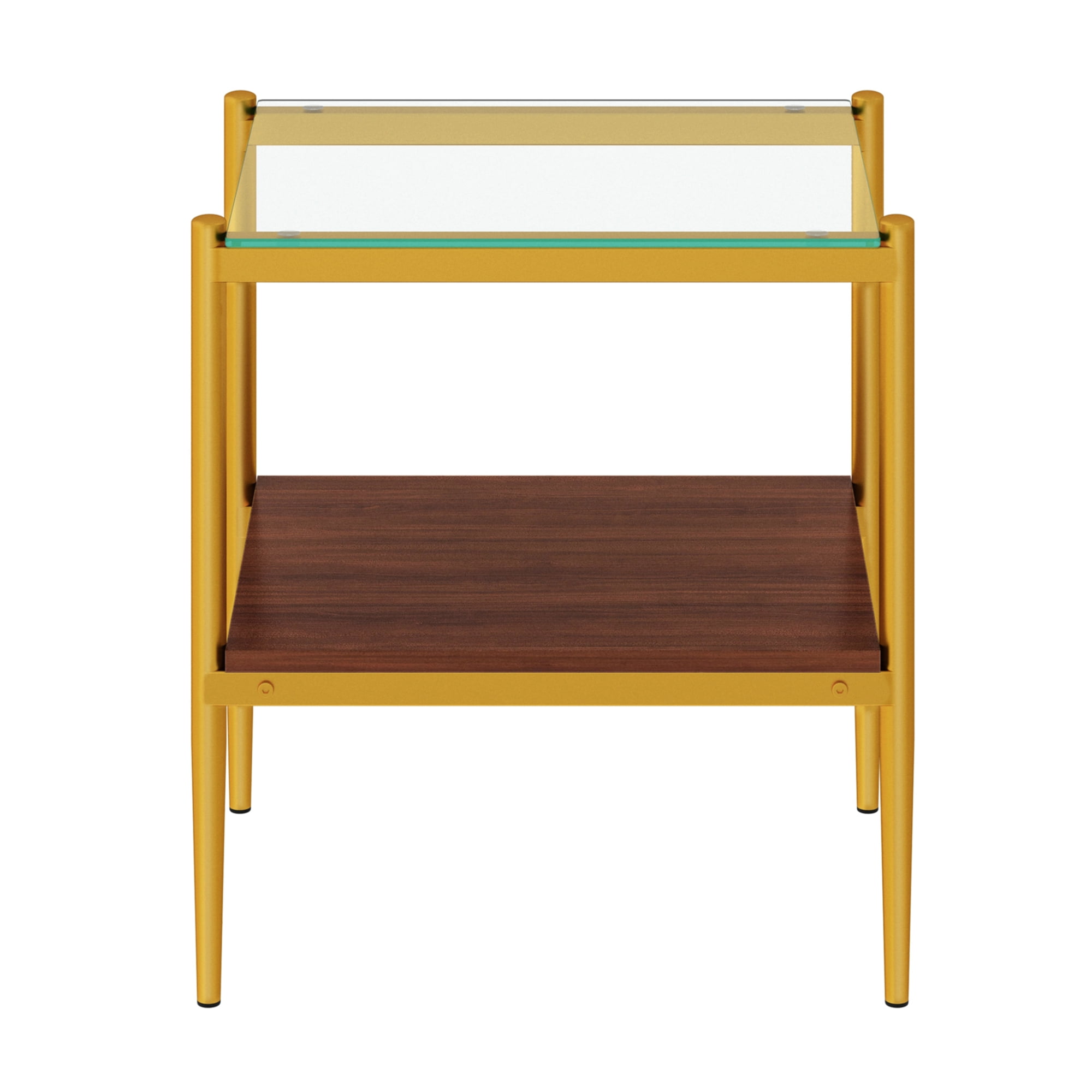 MAYEERTY Set of 2 Rectangle End Tables with Transparent Tempered Glass & MDF Layer