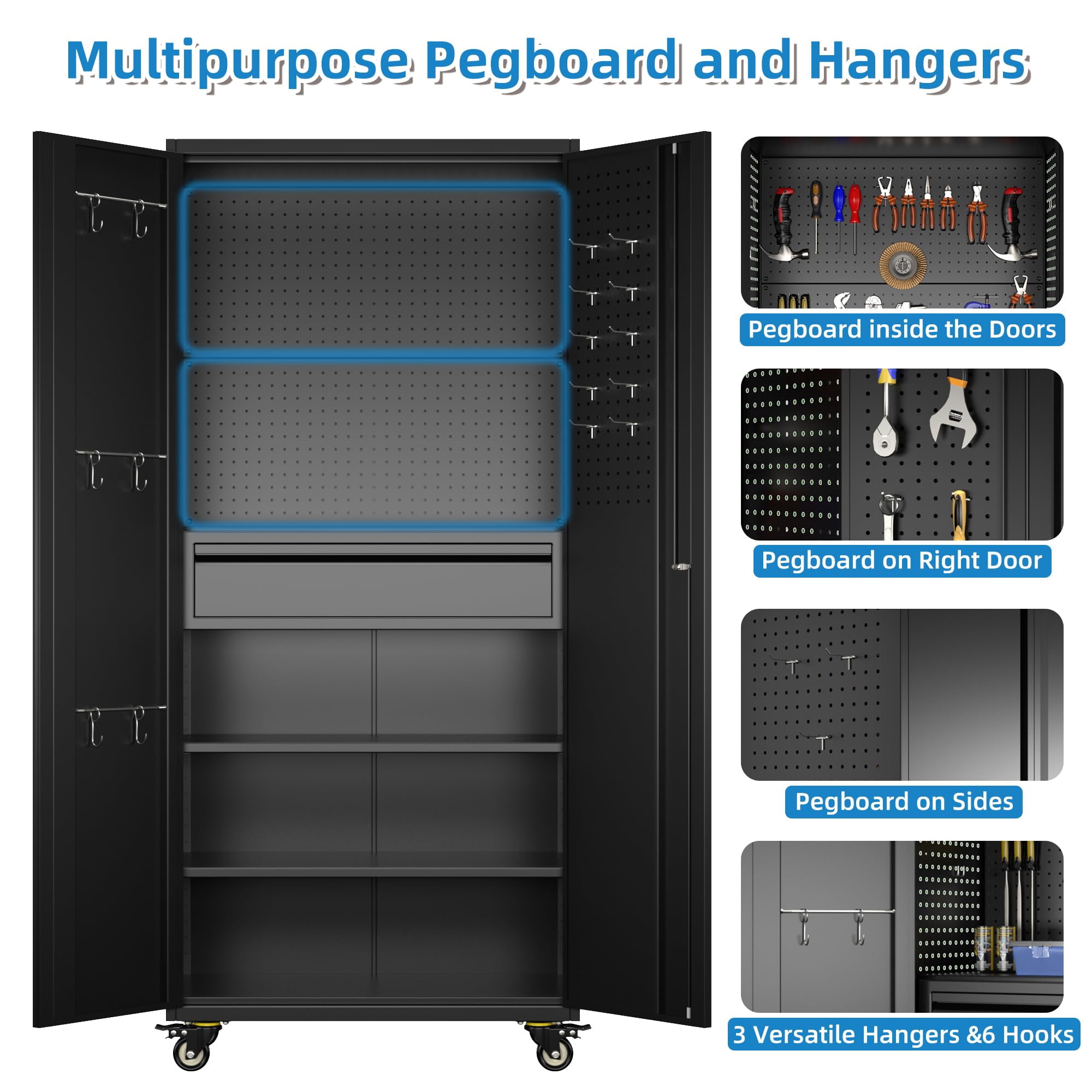 GangMei 72" Metal Storage Cabinet with Wheels and 1 Drawer