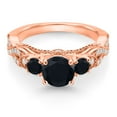 thumbnail image 3 of Gem Stone King 18K Rose Gold Plated Silver Black Onyx and White Moissanite Engagement Ring for Women (1.27 Cttw, Gemstone December Birthstone, Round 6MM and 3MM, Size 9), 3 of 5