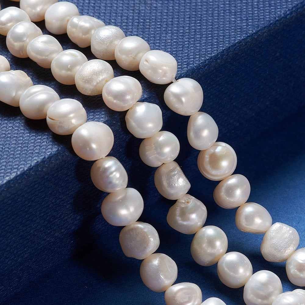 Natural Cultured Freshwater Pearl Beads Strands Two Sides Polished Nuggets Antique White 6~8x4.5~6x5~6.5mm Hole: 0.6mm about 21~22pcs/strand 6.50 inch(16.5cm)