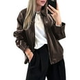 thumbnail image 2 of Female Leather Jackets Oversized Faux Plus Size Moto Biker Coat Fall Outfits Fashion Clothes Coffee M, 2 of 8