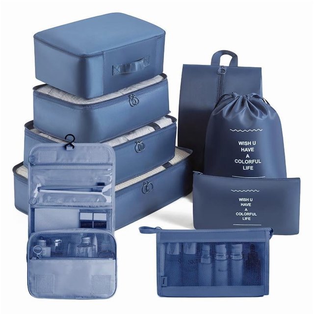 9 cubos de embalaje de viaje de colores sólidos, bolsas de equipaje ligeras y versátiles, bolsas versátiles que ahorran espacio.