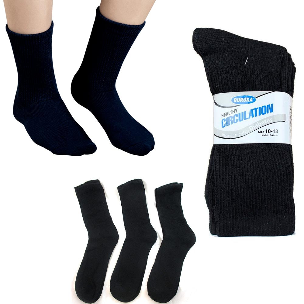 Size 10-13/ for Blood Circulation-Black 6 pairs Diabetic Men's Health Socks 
