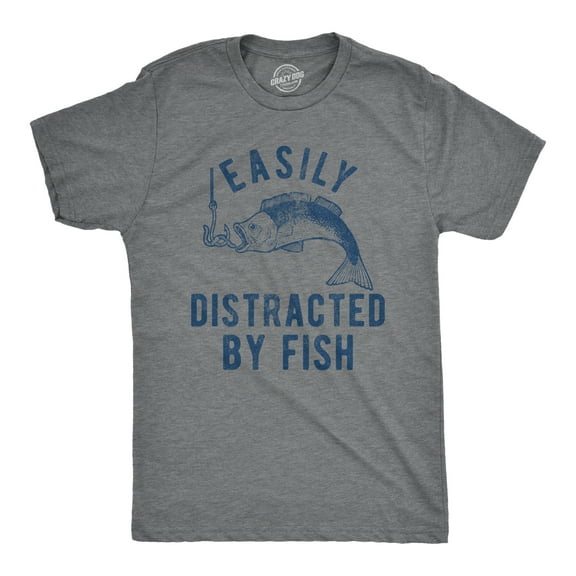 Mens Easily Distracted By Fish T Shirt Funny Fishermen Graphic Novelty Tee for Guys Graphic Tees