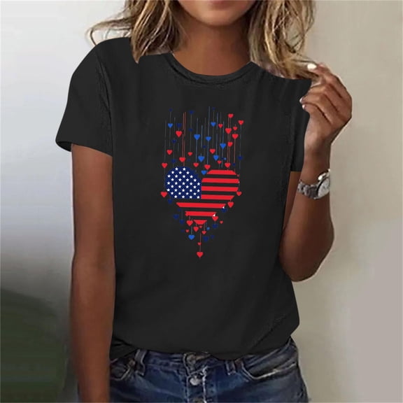Patriotic Shirts July 4th Shirts for Women American Flag T-Shirts USA Fourth of July Casual Tee Top