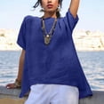 thumbnail image 2 of MEICHEN Cotton and Linen Pure Color Irregular Bottom Short Sleeved T Shirt Summer Fashion Clothing for Women, 2 of 5