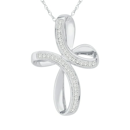 0.08 CT Round Cut Genuine Diamond Looping Cross Pendant Necklace In 925 Sterling Silver