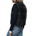 thumbnail image 3 of Sedceaty Women Sleeveless Puffer Vest Warm Lightweight PU Leather Zipper Jacket Autumn Winter Outerwear, 3 of 9