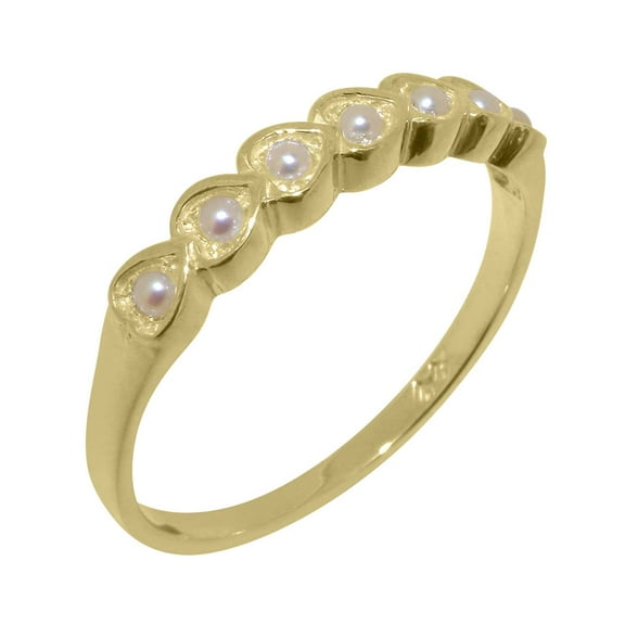 LBG British Made 14k Yellow Gold Cultured Pearl Womens Eternity Ring - 33 size options - Size 10