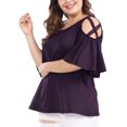 thumbnail image 5 of Unique Bargains Women's Plus Solid Strappy Cold Shoulder Trumpet Sleeve T-shirt, 5 of 5