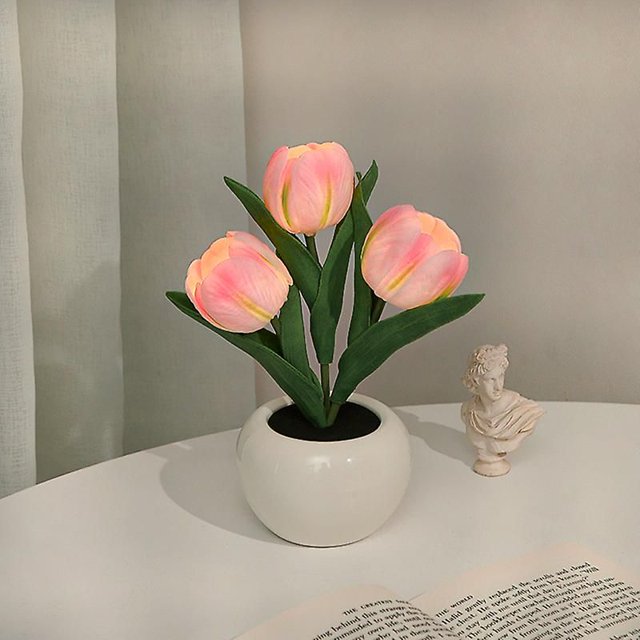 Led Tulip Night Light Simulation Flower Table Lamp Home Decoration Atmosphere Lamp Romantic Potted Gift For Office/room/bar/cafe