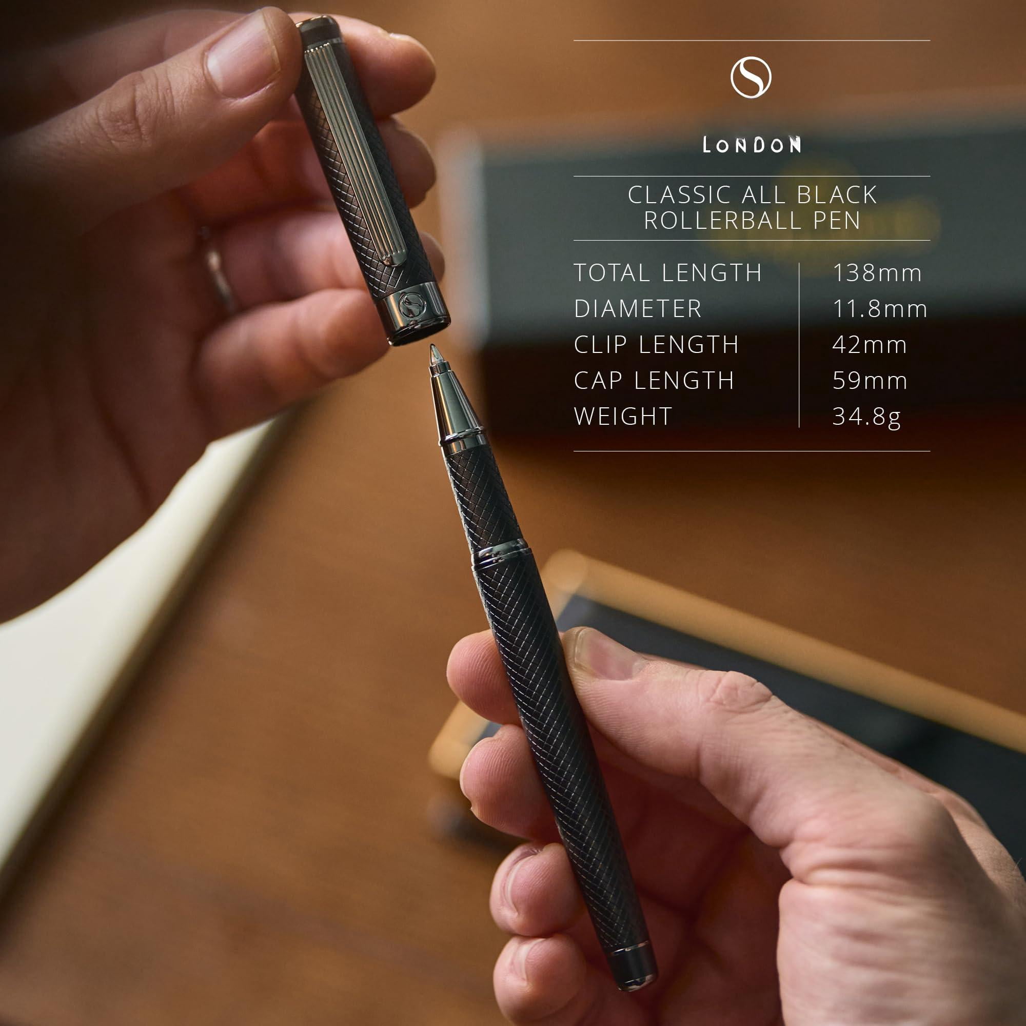 All Black Rollerball Pen - Stunning Luxury Metal Matt  Schmidt Ink Refill Roller Ball Gift Set For Men & Women Professional Executive Office Nice Pens