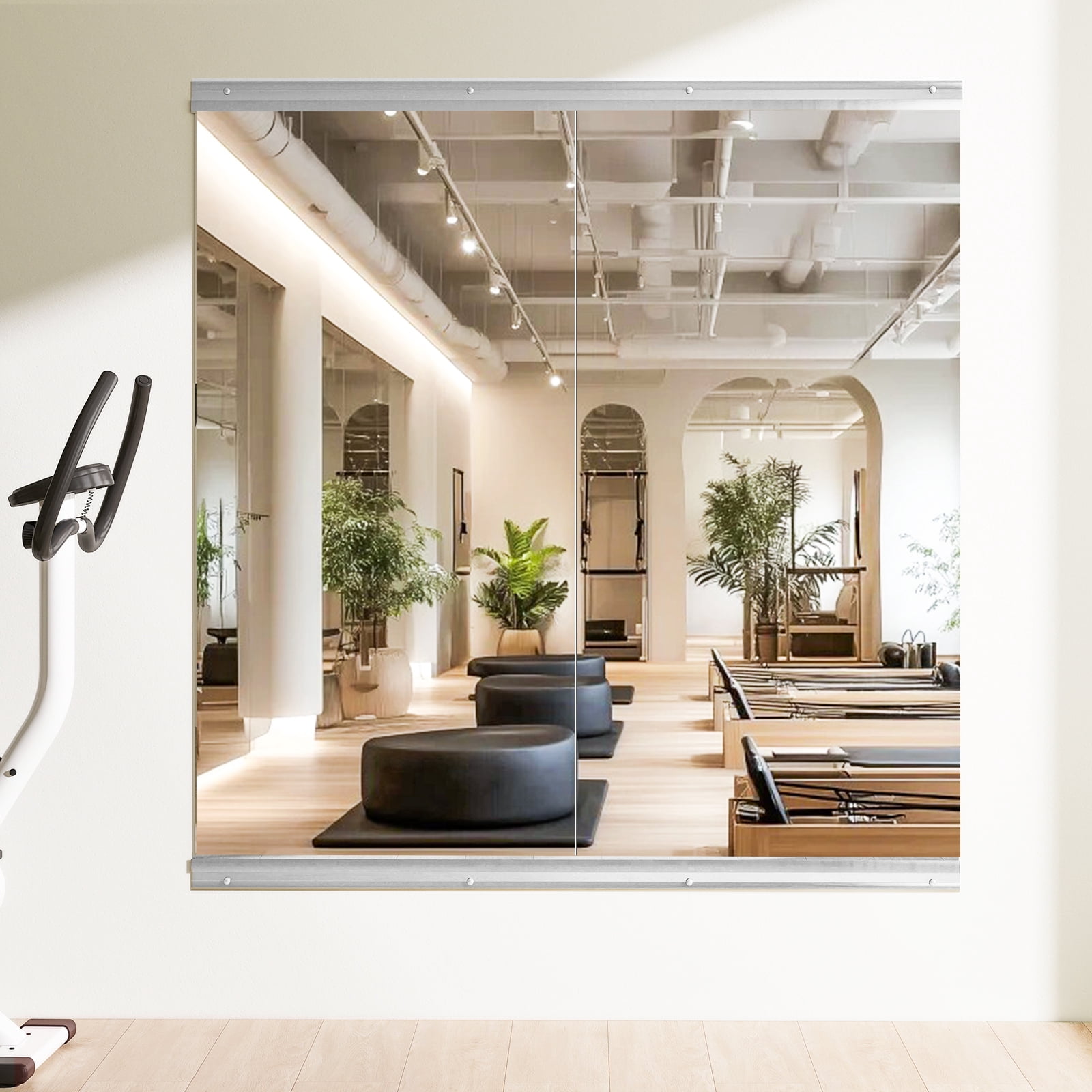 BEAUTYPEAK 48"x 24"-2PCS Home Gym Frameless Mirror Full Length Tempered Glass Wall Mirror