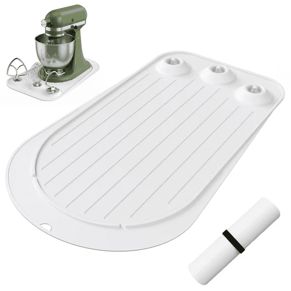 Silicone Mixer Slider Mat for Kitchen Aid Stand Mixer with 3‑Slot Storage, 100% Waterproof Food‑Safe Easy‑to‑Clean Pad for 4.5‑5 QT Tilt‑Head Stand Mixer KSM150(White)