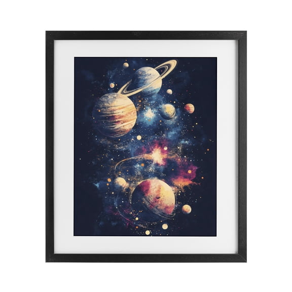 Stupell Industries Eclectic Cosmic Planet Curiosities Black Framed Print Under Glass, 13 x 16, by Creative Studio