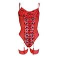 thumbnail image 5 of Gibobby Conjuntos de Lencería Mujeres Sexy encaje malla Floral bordado ligado Teddy Body con pierna anillo Lencería ropa interior(Rojo, S), 5 of 5