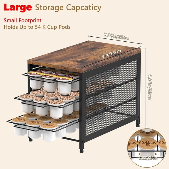 3 Tier Coffee Pod Holder with Sliding Baskets(54 Capacity), Coffee Pod Drawer for Counter, Coffee Station