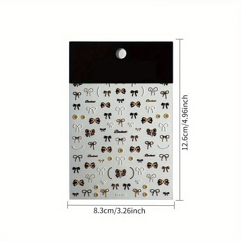 3D Button Bow Nail Stickers - Autumn & Winter Embossed Design with Milad Style Pearl Necklace for Nail Art Decoration