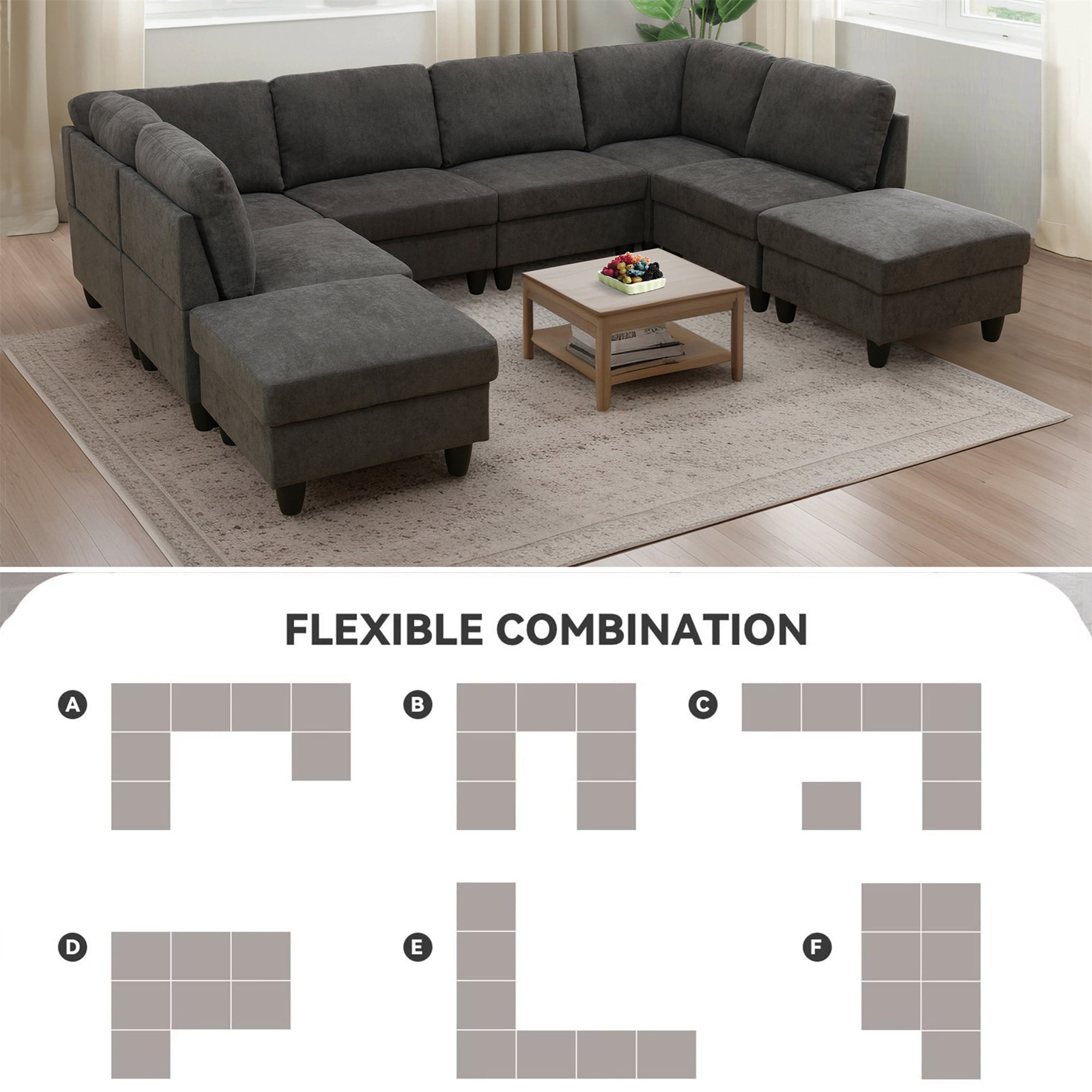 Aukfa Modular Sectional Couch Set - Corner sofa - Flannel - Drak Gray