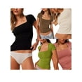 thumbnail image 6 of Biekopu Women T-shirt, Square Neck Short Sleeve Solid Slim Fit Summer Tops Clothes for Casual Daily, 6 of 6