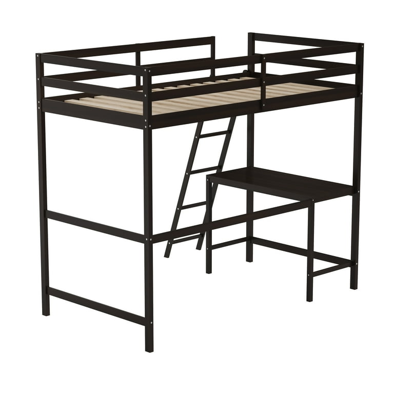 Emma + Oliver Twin Loft Bed with Integrated Desk, Espresso Wood