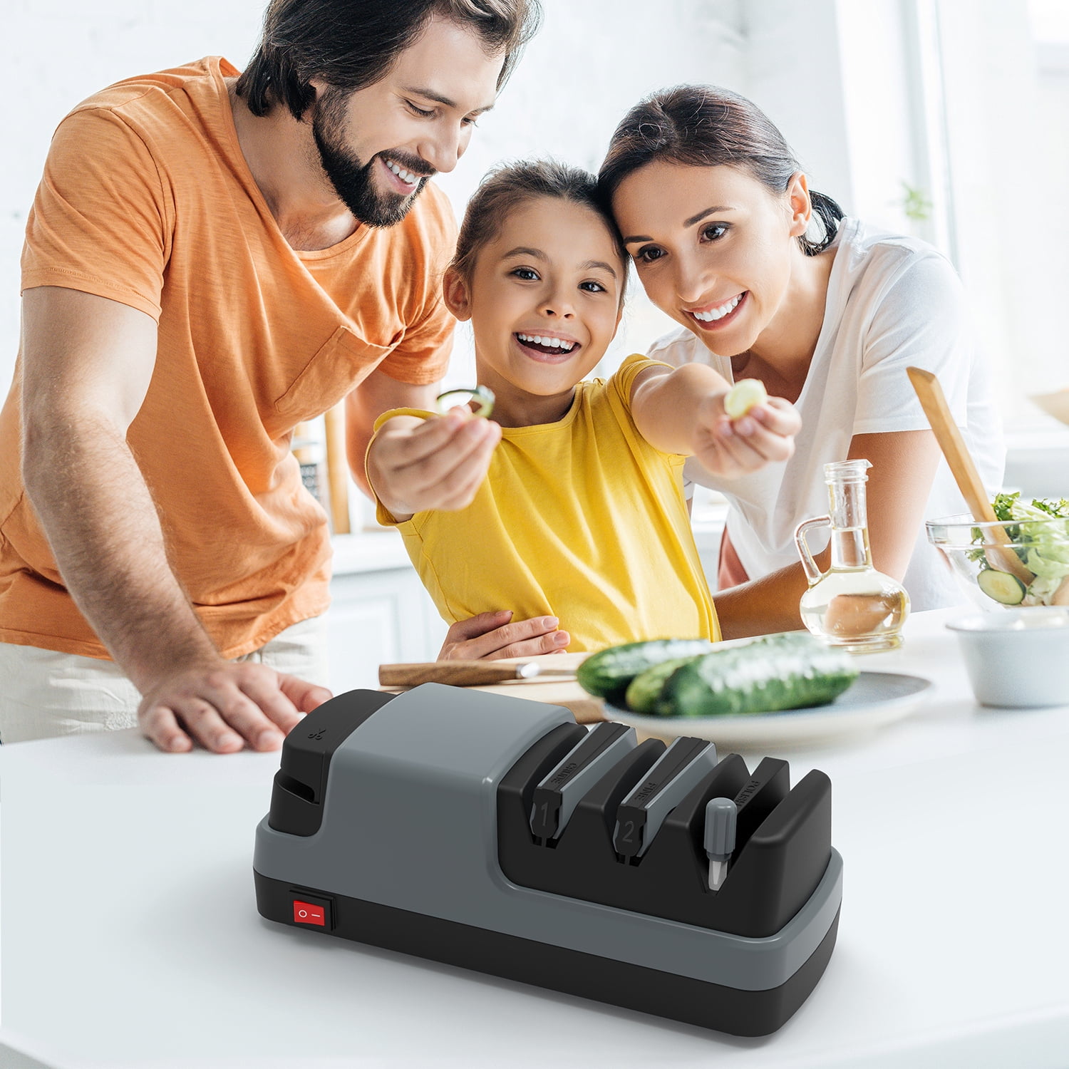 Electric Knife Sharpener- 4 in 1 Electric Knife Sharpeners for Kitchen Knives, Straight Blade Knives & Serrated Knives & Ceramic Knives & Scissors