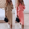 thumbnail image 3 of Fusipu 1 Set Blouse Skirt Five-pointed Star Print High Waist Autumn Winter Bodycon Pencil Skirt Suit for Daily Wear, 3 of 8