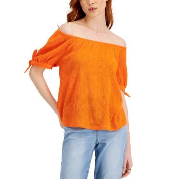 MSRP $50 Style & Co Off The Shoulder Tie-Sleeve Top Orange Size Small