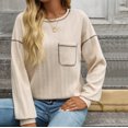 thumbnail image 5 of Htigea Long Sleeve Shirts for Women Casual Crew Neck Knit Ribbed Pullover Loose Cozy Fall Tops with Pocket Beige S, 5 of 9